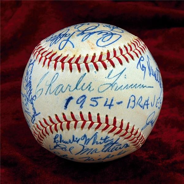 Baseball Autographs - 1954 Milwaukee Braves Team Signed Baseball with Rookie Hank Aaron