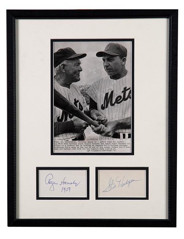 Baseball Autographs - Rogers Hornsby and Gil Hodges Framed Signatures Display
