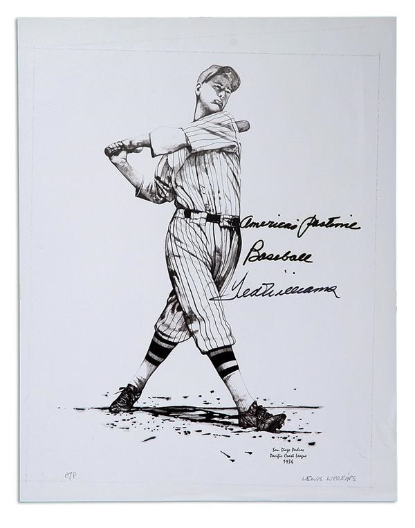 Baseball Autographs - Ted Williams Signed American Pastime Baseball Prints by Lewis Watkins (10)