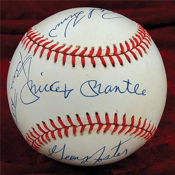 Baseball Autographs - 400 Home Run Hitters Signed Baseball with Mantle and Mays