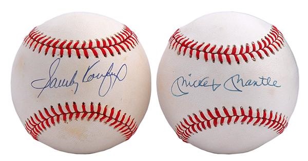 Baseball Autographs - Mickey Mantle and Sandy Koufax Single Signed Baseballs