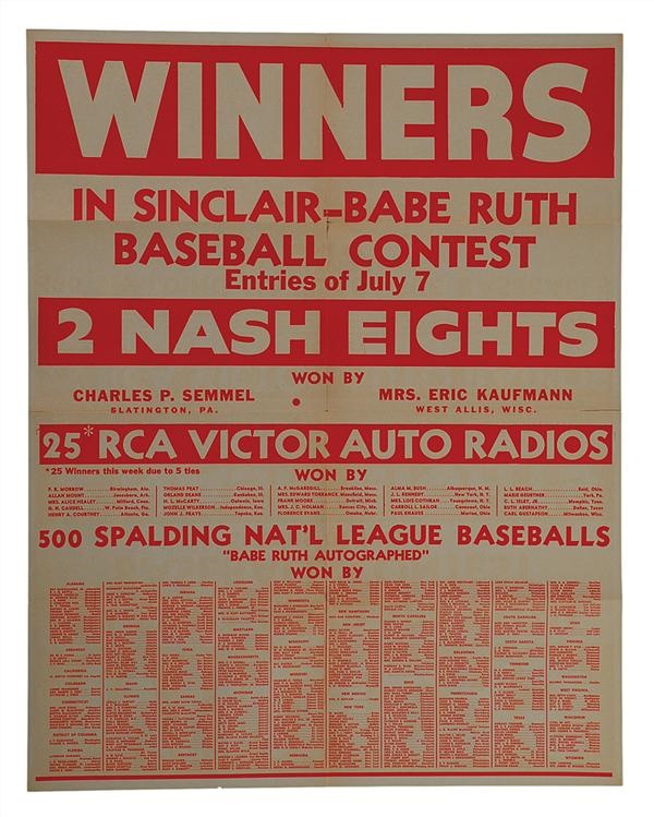 Sinclair Oil Babe Ruth Contest Advertising Poster