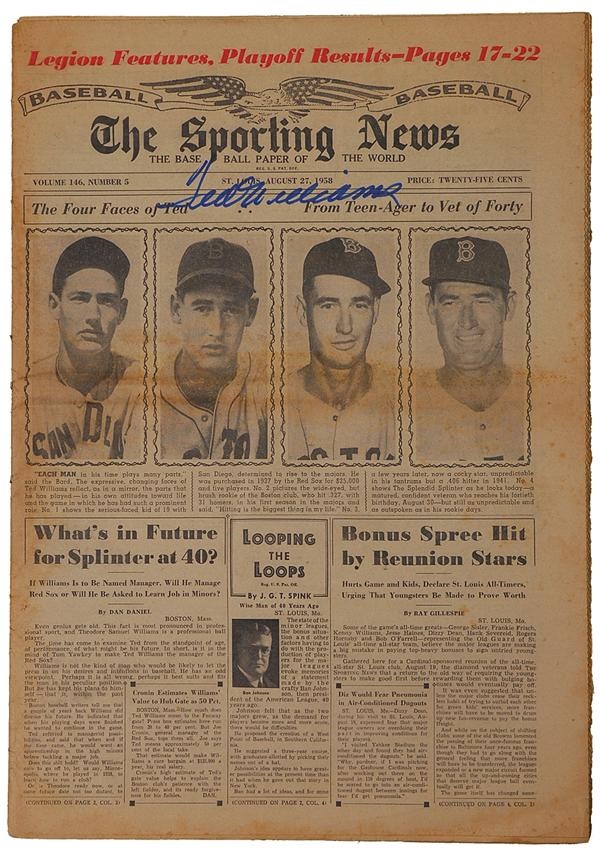 Baseball Autographs - 1958 Ted Williams Signed Sporting News