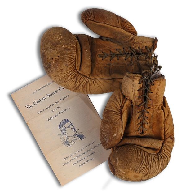 Muhammad Ali & Boxing - Turn of the Century James J. Corbett Endorsed Boxing Gloves with Pamphlet