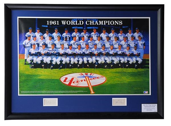 NY Yankees, Giants & Mets - 1961 New York Yankee Team Signed Ron Lewis Poster with Mantle, Maris and Howard