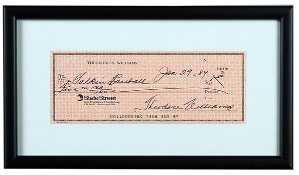 Baseball Autographs - Theodore Williams Signed Personal Check