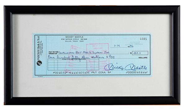 Baseball Autographs - Mickey Mantle Signed Personal Check