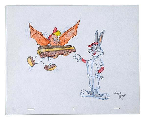 Sports Fine Art - Orignal Bugs Bunny Baseball Drawing by Virgil Ross
