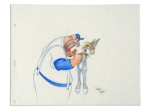 Sports Fine Art - Orignal Bugs Bunny Drawing by Virgil Ross