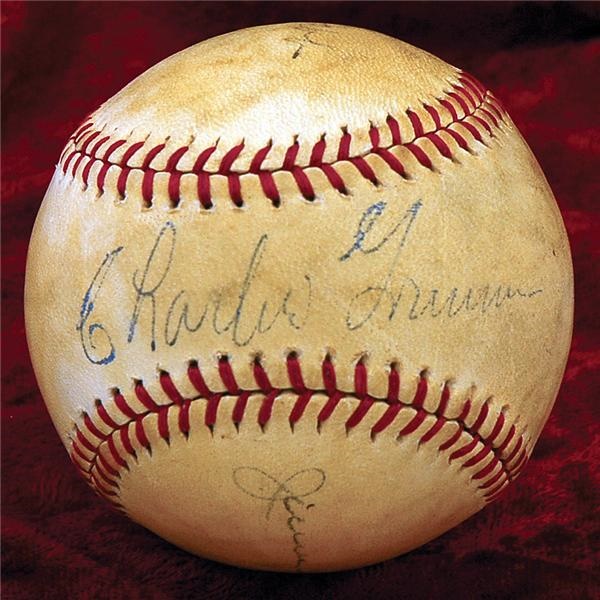 Baseball Autographs - Cubs ball signed by Charles Grimm and Billy Webb