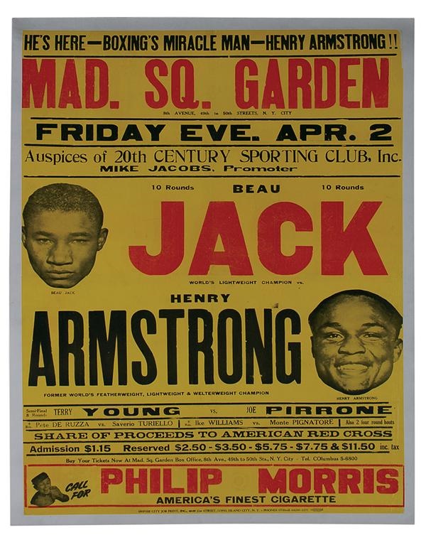 Muhammad Ali & Boxing - 1943 Beau Jack vs. Henry Armstrong On-Site Fight Poster