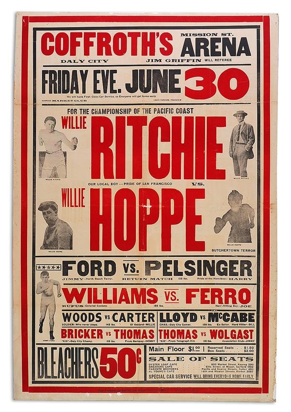 Muhammad Ali & Boxing - 1916 Willie Ritchie vs. Willie Hoppe On-Site Fight Poster