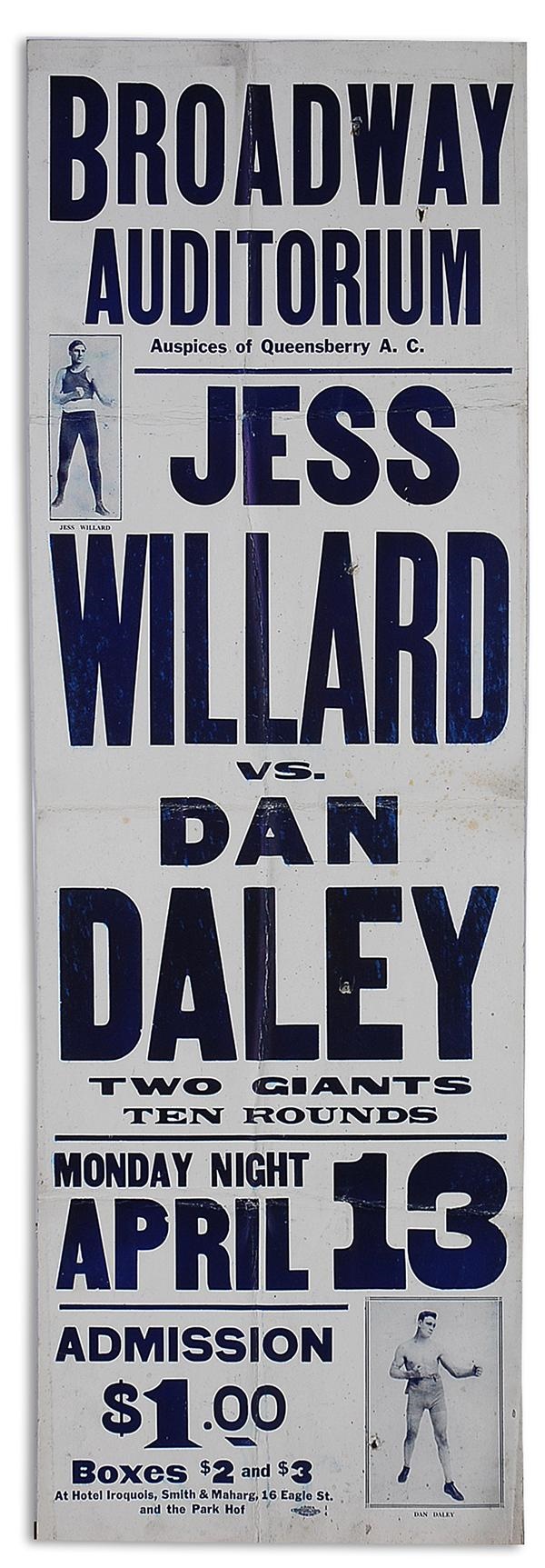Muhammad Ali & Boxing - 1914 Jess Willard vs. Dan Daley On-Site Fight Poster