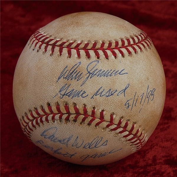 NY Yankees, Giants & Mets - David Wells Game Used Perfect Game Ball Signed and Inscribed by Don Zimmer