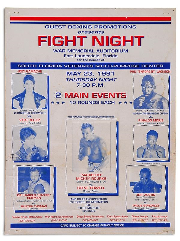 Muhammad Ali & Boxing - Mickey Rourke’s Professional Debut On-Site Boxing Poster