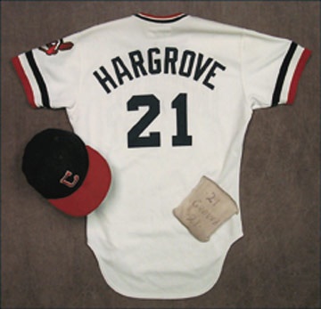 - 1982 Mike Hargrove Game Worn Jersey, Cap and Knee Pad