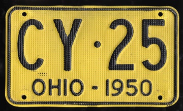 Memorabilia - 1950 Cy Young License Plate