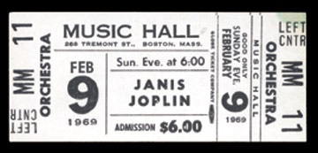 1969 Janis Joplin Concert Full Ticket