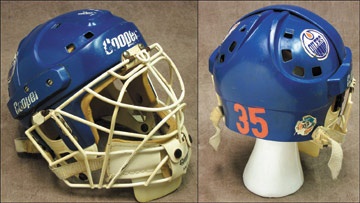 - 1980's Andy Moog Edmonton Oilers Game Worn Goalie Helmet & Cage