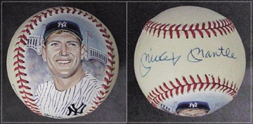 Mickey Mantle Signed Portrait Ball by Jessie