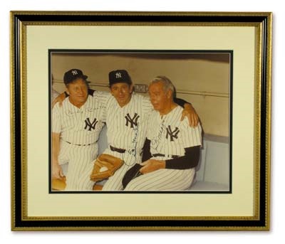NY Yankees, Giants & Mets - Mantle, Martin & DiMaggio Signed Photograph (17x20" framed)