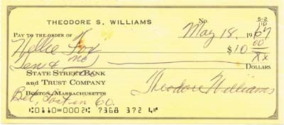- 1967 Ted Williams Signed Check to Nellie Fox