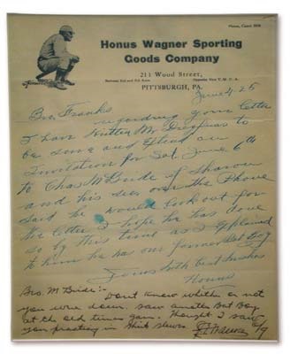 Clemente and Pittsburgh Pirates - 1925 Honus Wagner Handwritten Letter (14x16" framed)