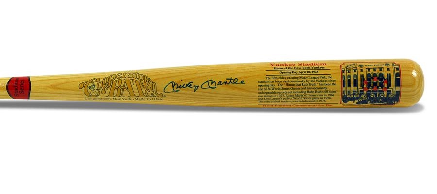 NY Yankees, Giants & Mets - Mickey Mantle Signed Cooperstown Bat Company Yankee Stadium Bat