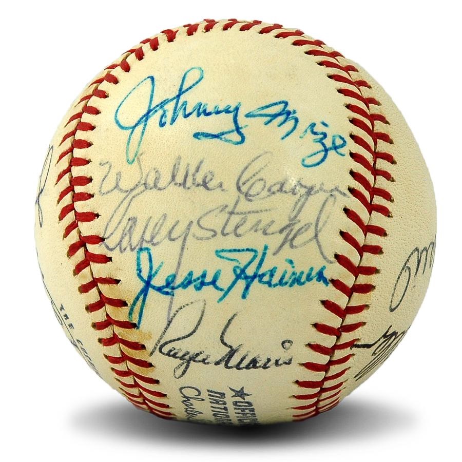 Baseball Autographs - Autographed Baseball With Roger Maris, Jesse Haines and Casey Stengel