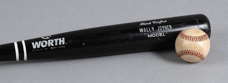 Baseball Equipment - Wally Joyner Game Used Autographed 1000 Hit Ball and Bat