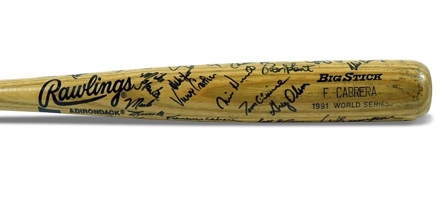 Baseball Equipment - 1991 Francisco Cabrera Atlanta Braves Team Signed World Series Bat
