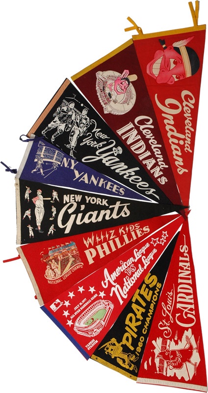 Collection of Vintage Baseball Pennants Including 1960 Pirates Champions (9)