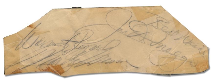 Baseball Autographs - Joe DiMaggio and Marilyn Monroe Signed Post Card Section