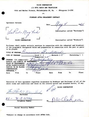 1961 Les Paul and Mary Ford Contract