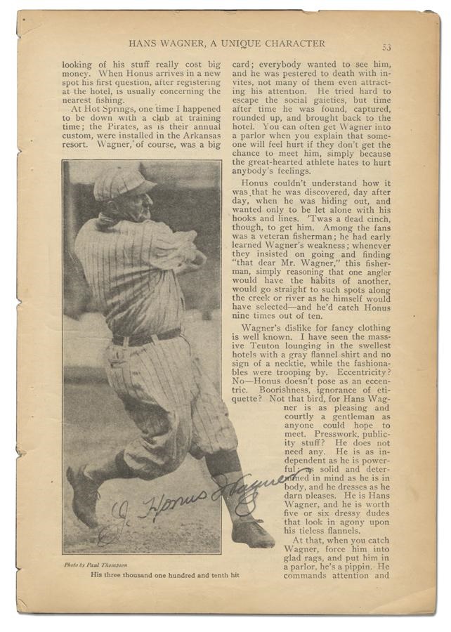Honus Wagner Signed Baseball Magazine Page