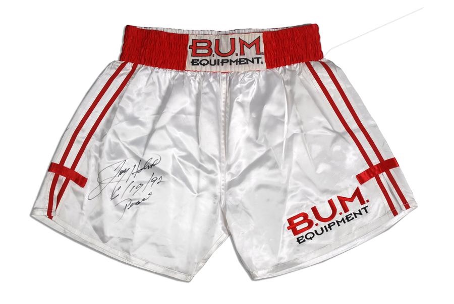 Muhammad Ali & Boxing - Larry Holmes Autographed 1992 Fight Worn Trunks
