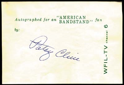 American Bandstand Collection - Patsy Cline Signed A.B. Autograph Sheet (6x4. 25)