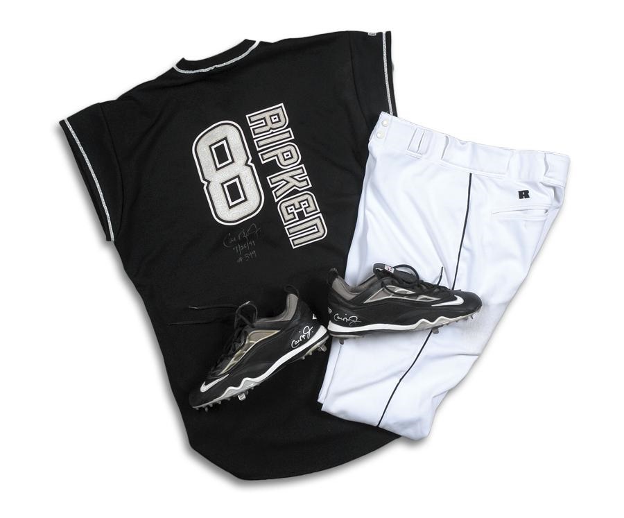 Baseball Equipment - Cal Ripken Jr. Autographed Photo-Matched Uniform and Spikes