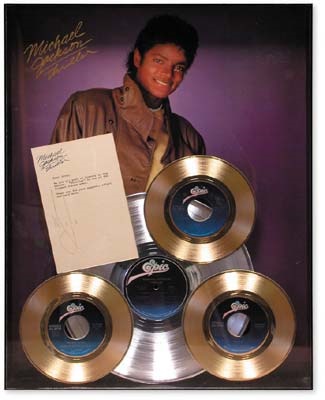 - Michael Jackson Signed "Thriller" Presentation Piece