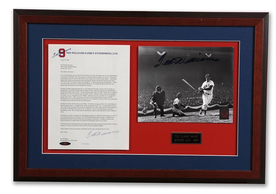 Ted Williams Signed Display with Signed Letter and Photo