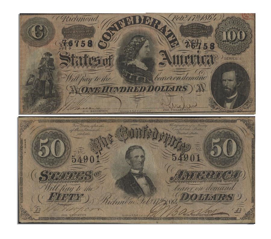 Pair Of Confederate Notes ($100 and $50)