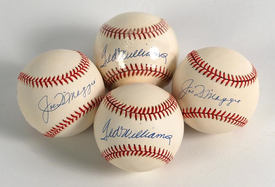 Baseball Autographs - 5 Ted Williams and 3 Joe DiMaggio Single-Signed Baseballs