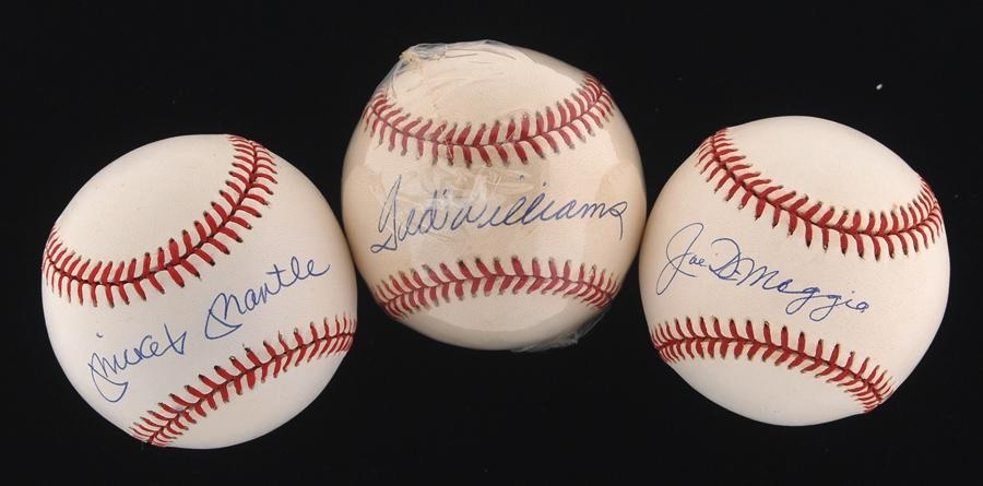 Baseball Autographs - Mantle, Williams and DiMaggio Single-Signed Baseballs