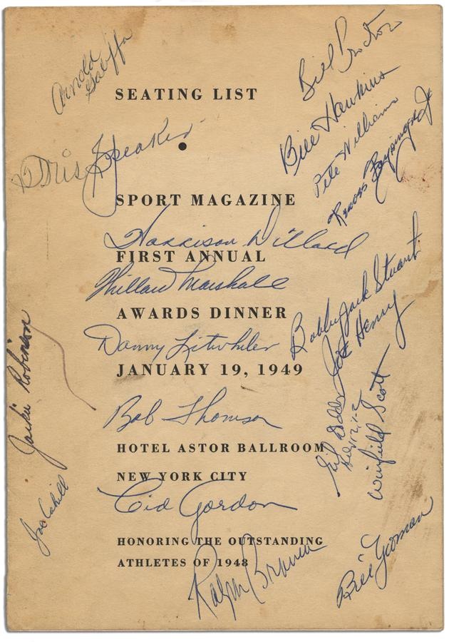 Baseball Autographs - Signed 1949 Sport Magazine Awards Dinner Seating List