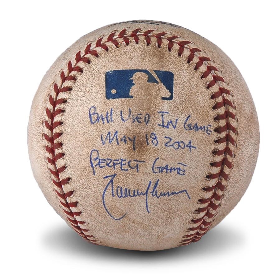 Baseball Autographs - Randy Johnson Inscribed Game Used Ball from Perfect Game