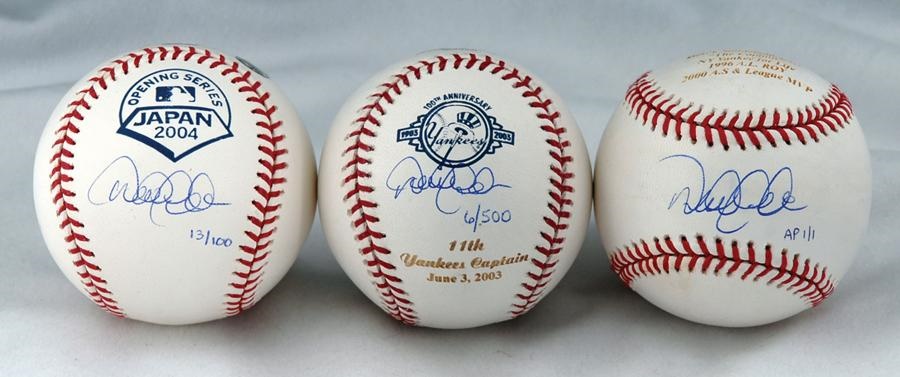 - Collection of 3 Derek Jeter Limited Edition Signed Baseballs