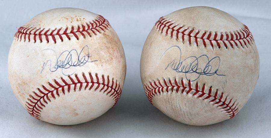 Baseball Autographs - Pair of Derek Jeter Signed Game Used Baseballs