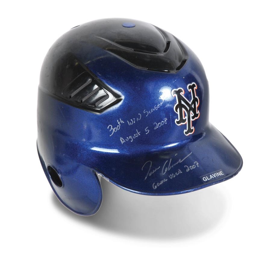 Baseball Equipment - Tom Glavine Autographed New York Mets Game Used Helmet and Locker Name Plate
