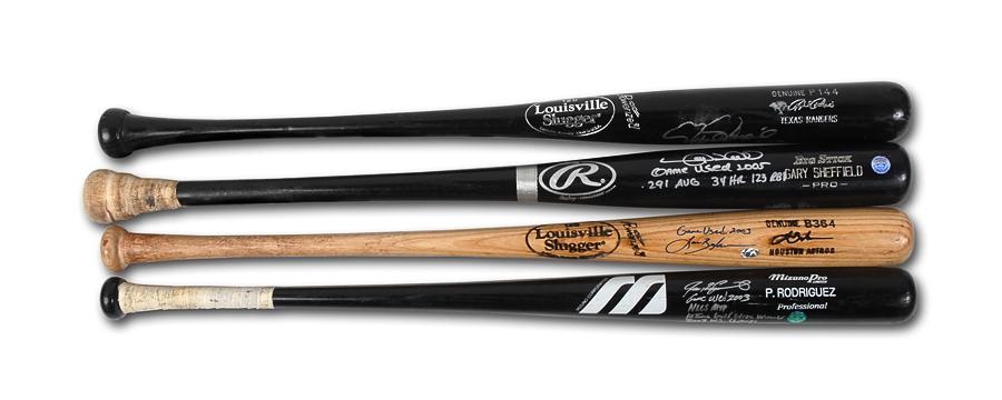 Baseball Equipment - Lot of 4 Game Used Signed Bats Including Lance Berkman and Gary Sheffield