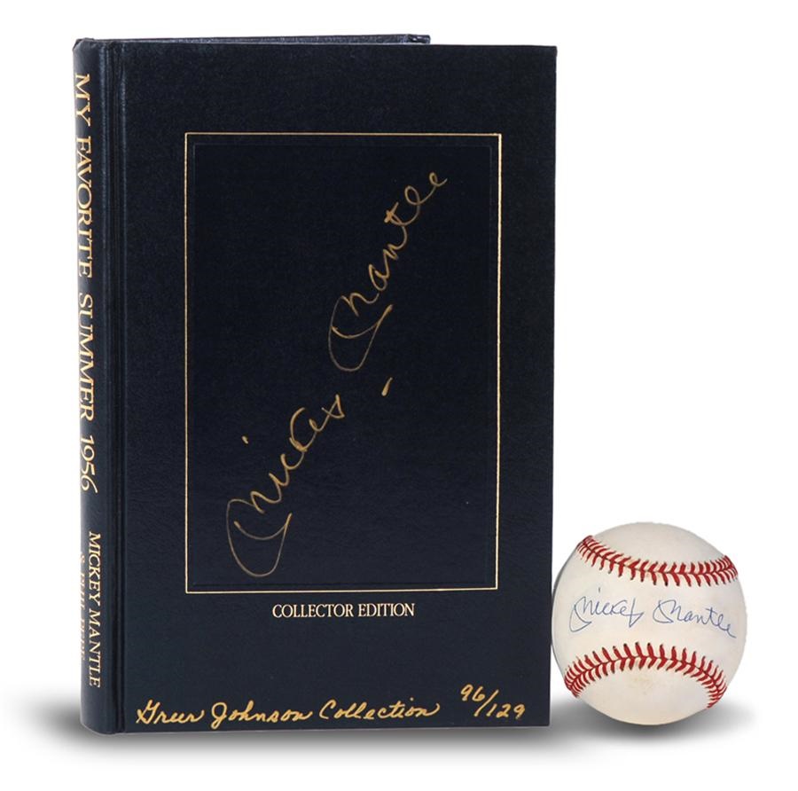 Baseball Autographs - Mickey Mantle Signed Upper Deck Baseball and Signed My Favorite Summer 1956 Limited Edition Book 96/129